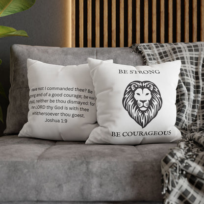 Lion Motivational Pillowcase - "Be Strong Be Courageous" Square Decorative Cushion Cover