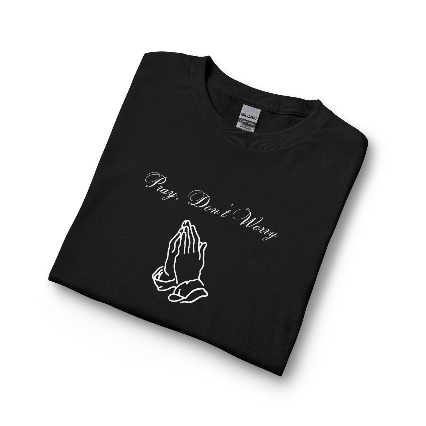 Pray Dont Worry Long Sleeve Tee — Praying Hands Faith Shirt with Scripture Back