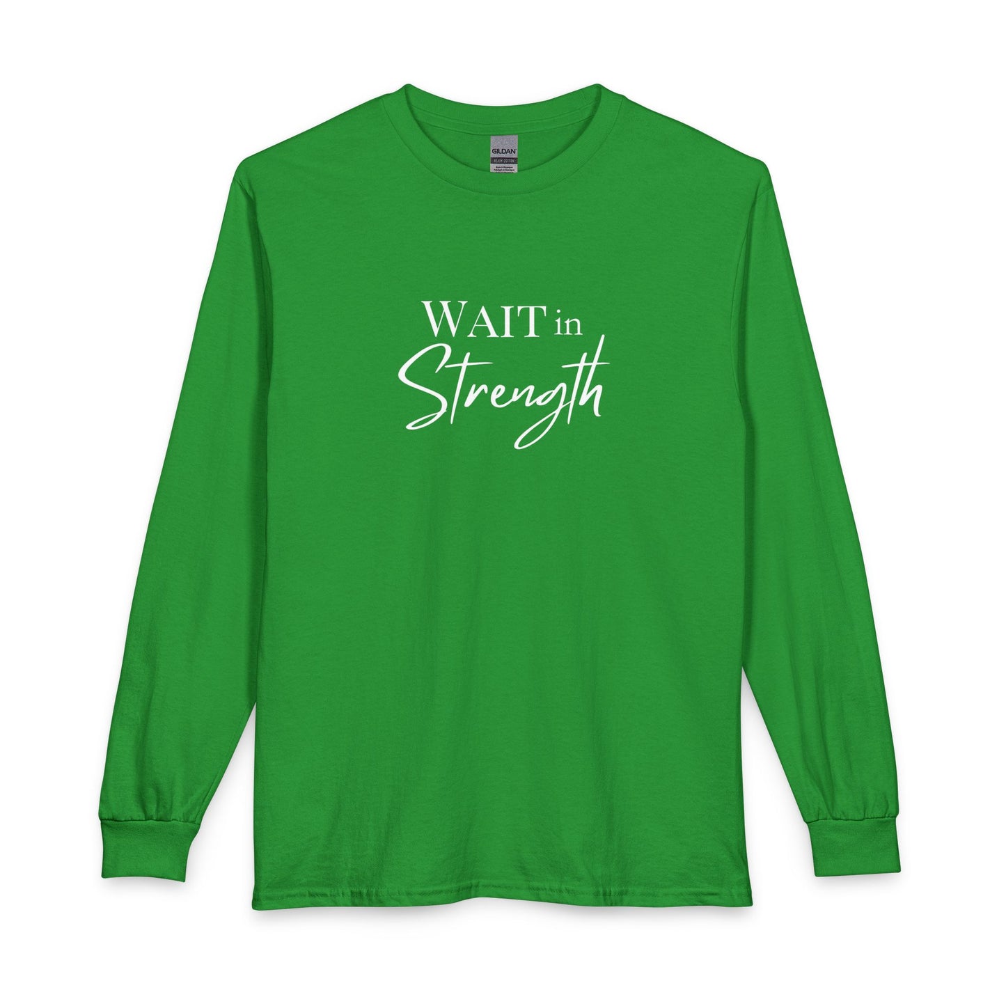 Wait in Strength Long Sleeve Tee — Christian Scripture Psalms 27:14 Faith Shirt