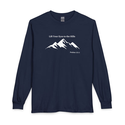Long Sleeve Shirt — "Lift Your Eyes to the Hills" Mountain Psalm Design
