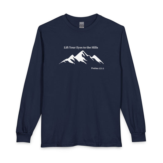 Long Sleeve Shirt — "Lift Your Eyes to the Hills" Mountain Psalm Design