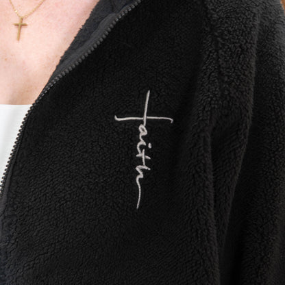 Faith Cross Cozy Sherpa Fleece Half Zip Pullover