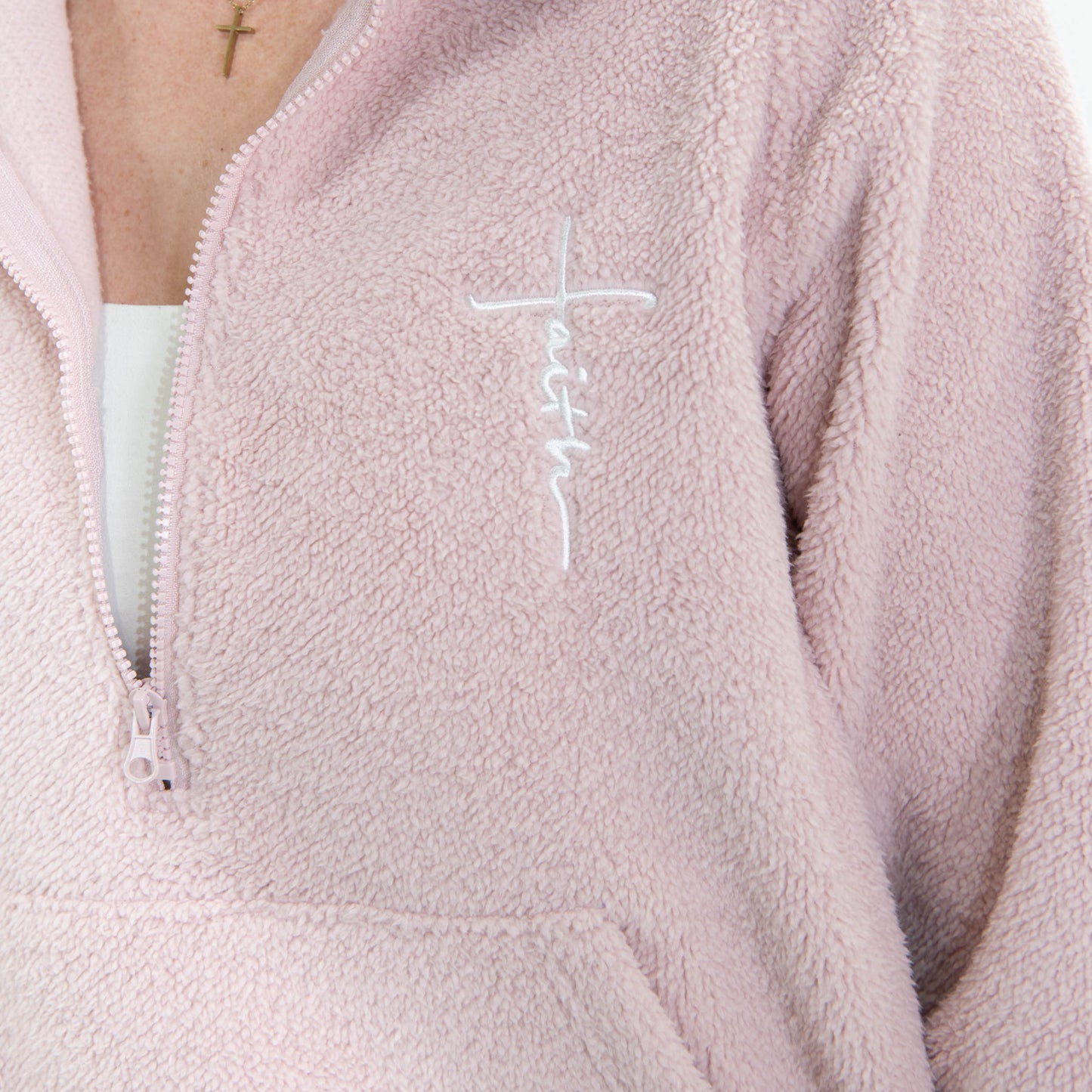 Faith Cross Cozy Sherpa Fleece Half Zip Pullover