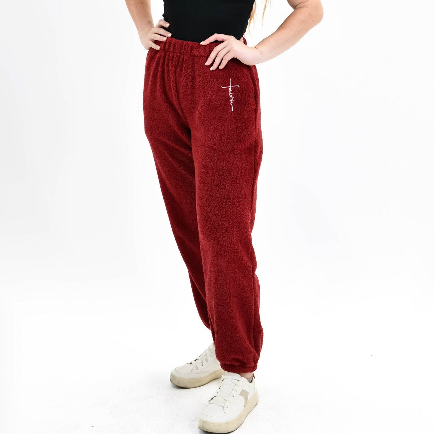 Faith Cross Cozy Sherpa Fleece Sweatpants