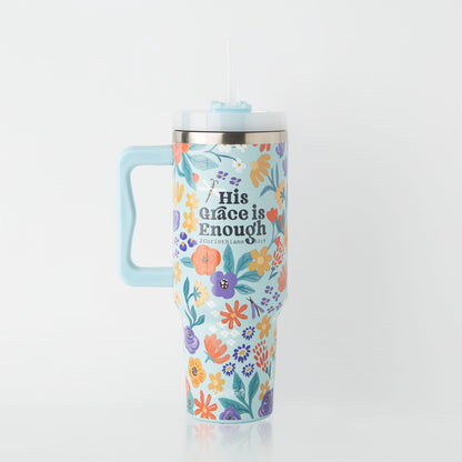 His Grace is Enough All Over Stainless Steel 40oz Tumbler with Handle