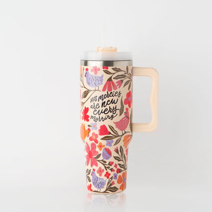 His Mercies are New All Over Stainless Steel 40oz Tumbler with Handle