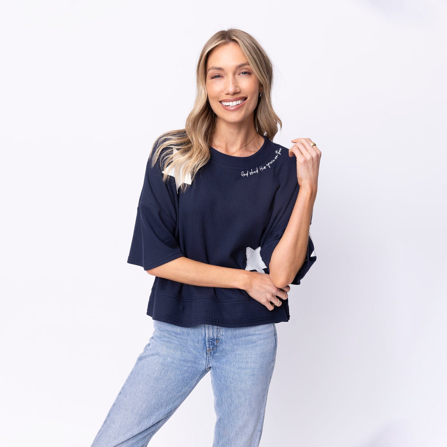 God Shed His Grace Waffle Knit Boxy Tee