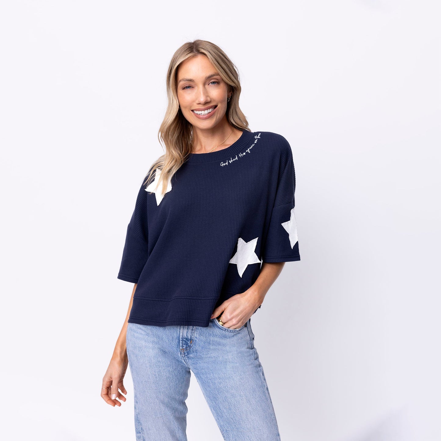 God Shed His Grace Waffle Knit Boxy Tee