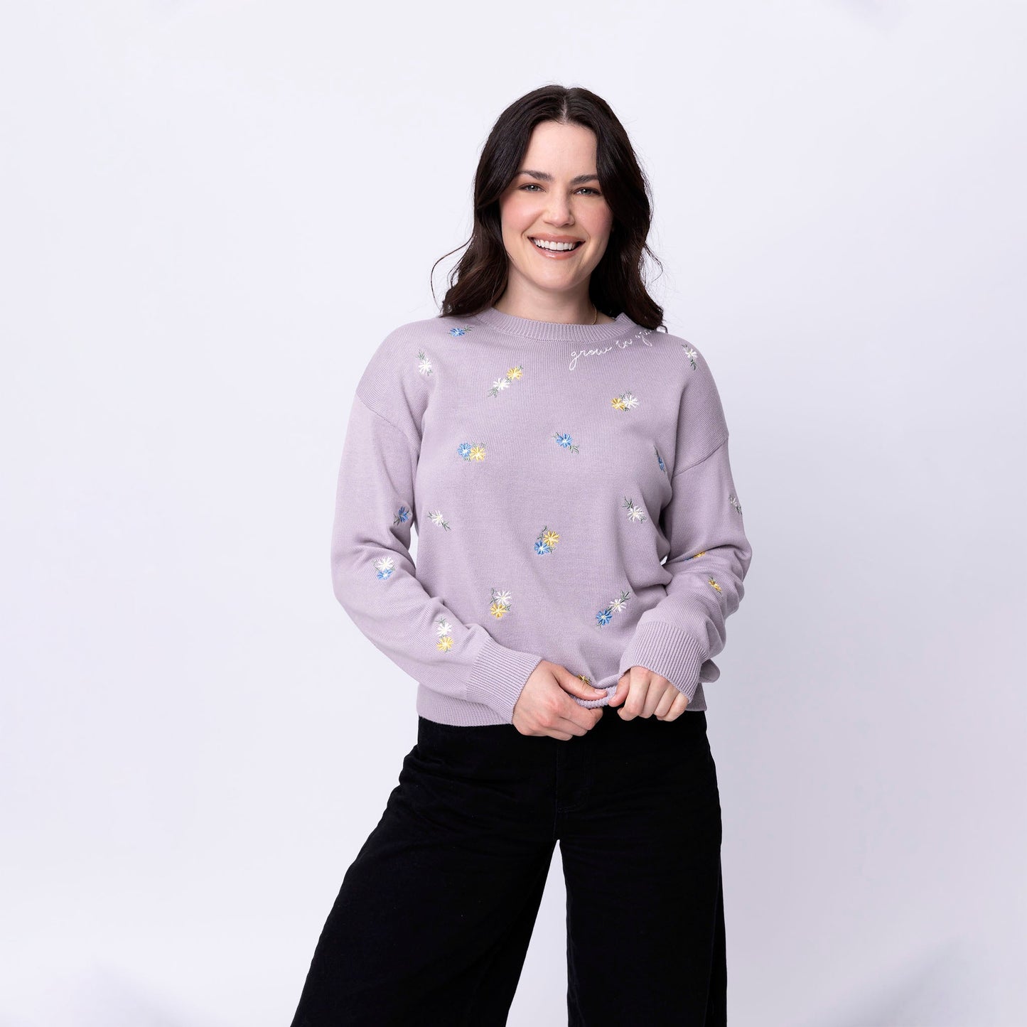 Grow in Grace Floral Embroidered Crewneck Sweater