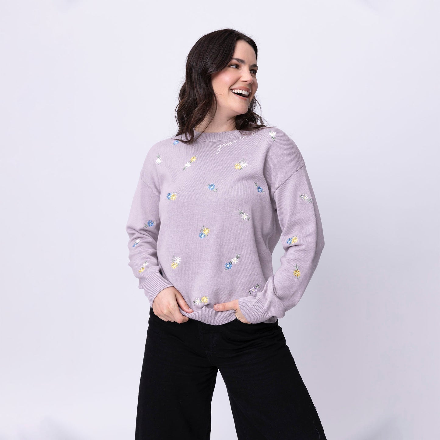 Grow in Grace Floral Embroidered Crewneck Sweater