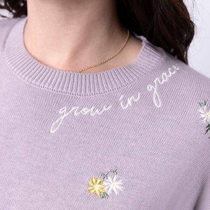 Grow in Grace Floral Embroidered Crewneck Sweater
