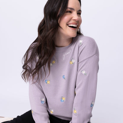 Grow in Grace Floral Embroidered Crewneck Sweater