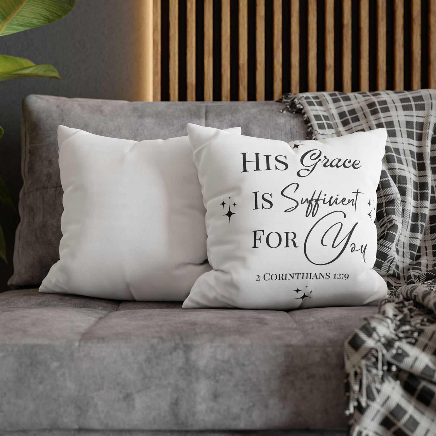 His Grace Is Sufficient Square Pillow Cover — Christian Scripture 2 Corinthians 12:9 Decorative Throw Pillowcase