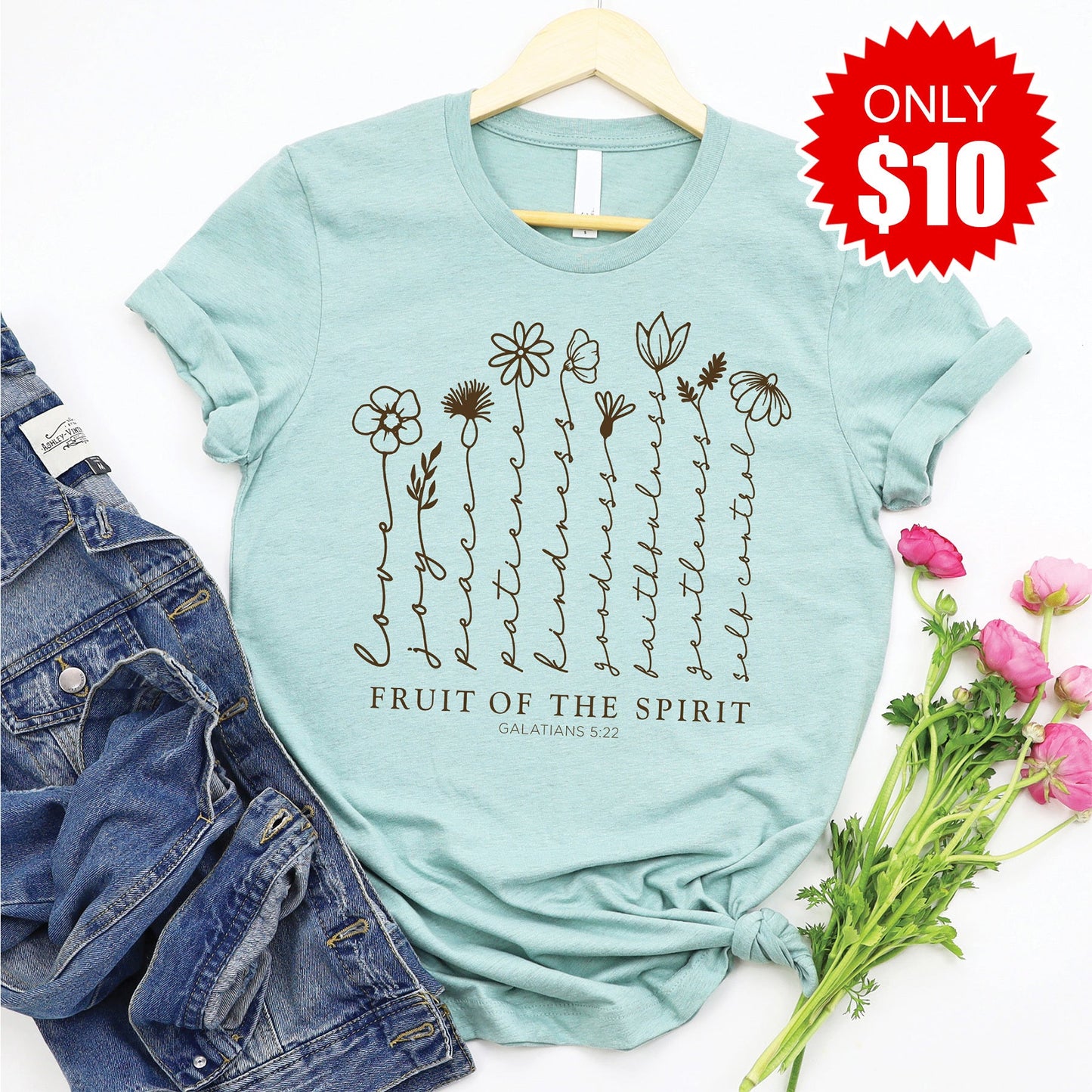 Fruit Of The Spirit Tee - Heather Dusty Blue - 10