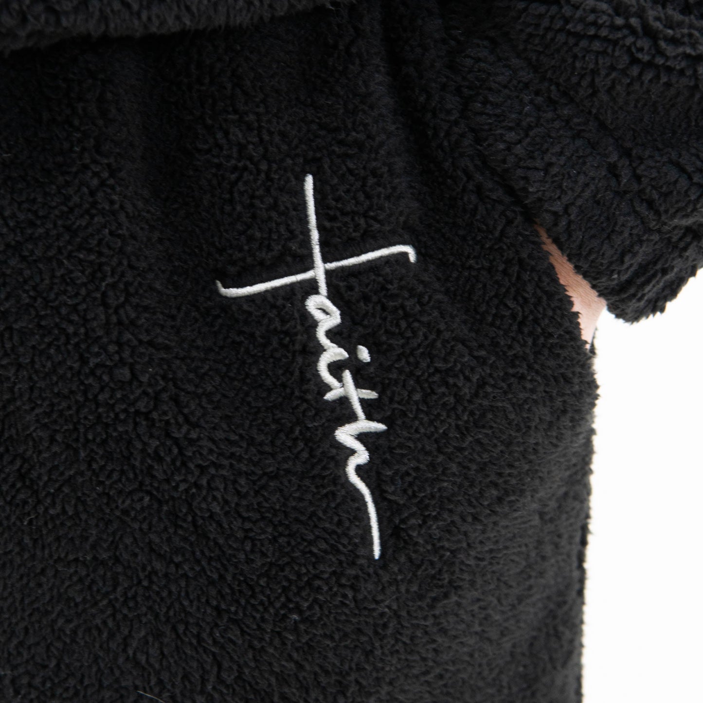 Black Faith Cross Cozy Sherpa Fleece Half Zip Pullover & Sweatpants Bundle