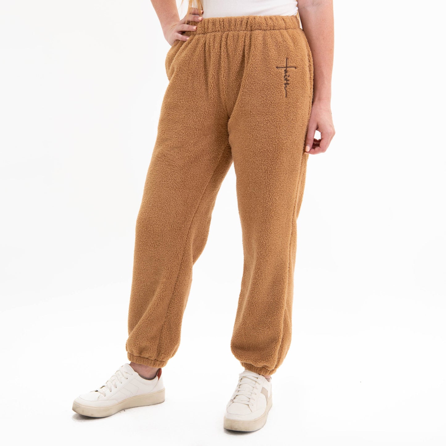 Cider Brown Faith Cross Cozy Sherpa Fleece Half Zip Pullover & Sweatpants Bundle