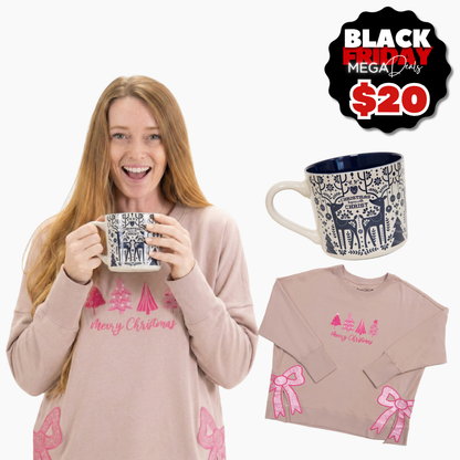 Merry Christmas Side Slit Crewneck Sweatshirt & 15oz Mug