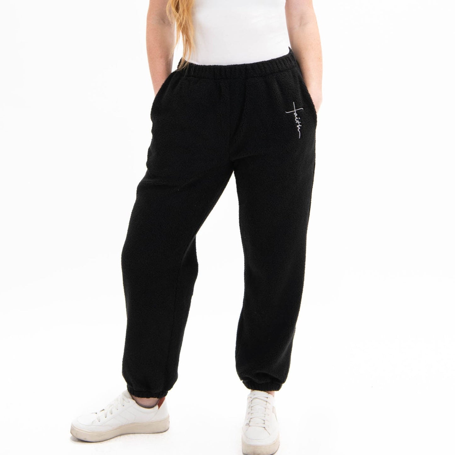 Black Faith Cross Cozy Sherpa Fleece Half Zip Pullover & Sweatpants Bundle