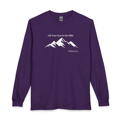 Long Sleeve Shirt — "Lift Your Eyes to the Hills" Mountain Psalm Design