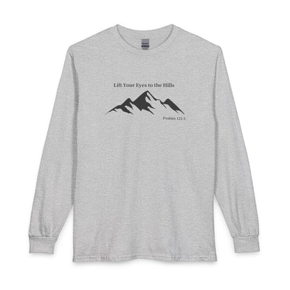 Long Sleeve Shirt — "Lift Your Eyes to the Hills" Mountain Psalm Design