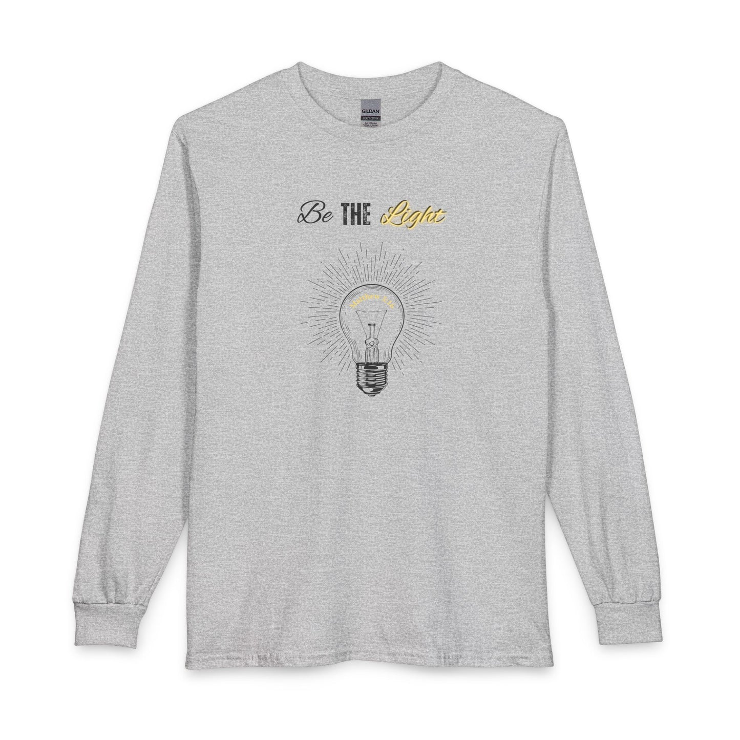 Be The Light Long Sleeve Tee – Inspirational Lightbulb Graphic