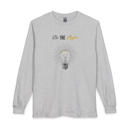 Be The Light Long Sleeve Tee – Inspirational Lightbulb Graphic
