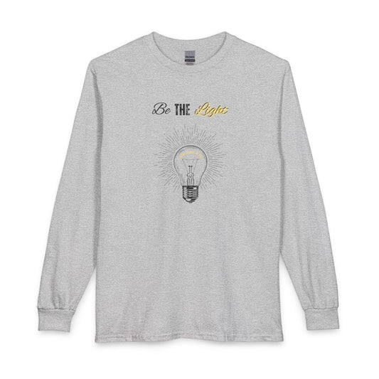 Be The Light Long Sleeve Tee – Inspirational Lightbulb Graphic