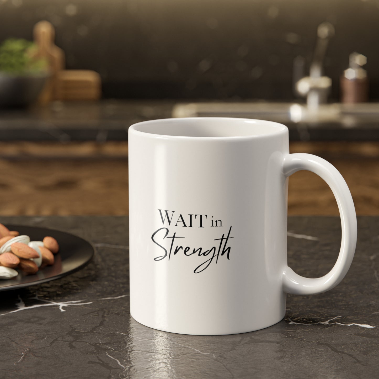 Inspirational Faith Mug — "Wait on the Lord: Be of Good Courage" Psalm 27:14 Ceramic Coffee Cup