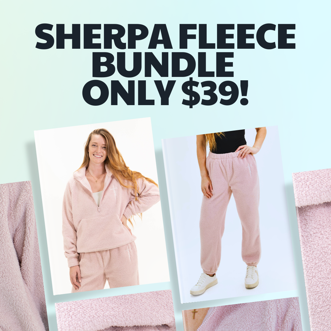 Pink Faith Cross Cozy Sherpa Fleece Half Zip Pullover & Sweatpants Bundle