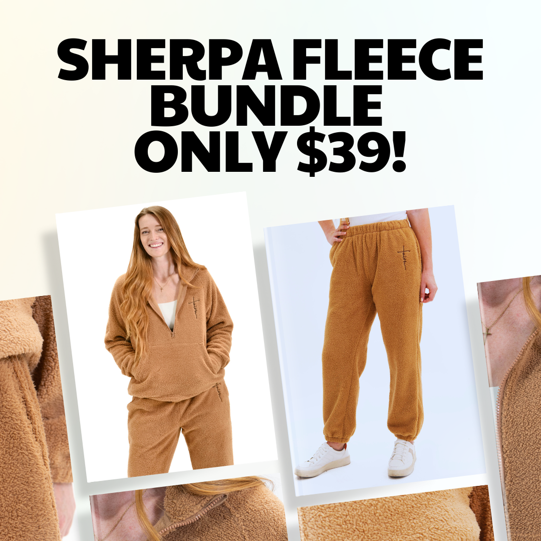 Cider Brown Faith Cross Cozy Sherpa Fleece Half Zip Pullover & Sweatpants Bundle