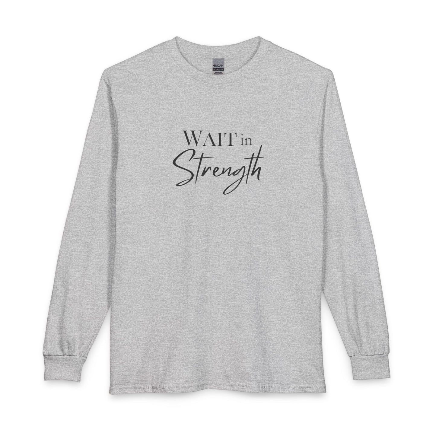 Wait in Strength Long Sleeve Tee — Christian Scripture Psalms 27:14 Faith Shirt