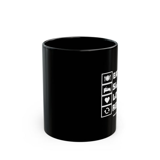 Eat Sleep Love Repeat Mug — Black Ceramic Coffee Cup (11oz/15oz)