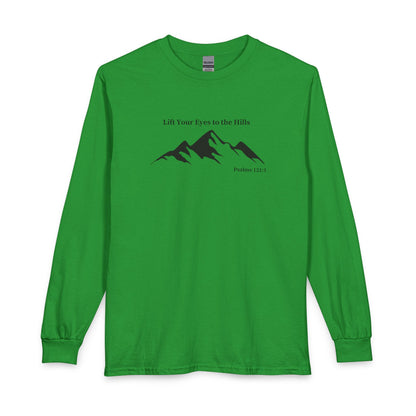 Long Sleeve Shirt — "Lift Your Eyes to the Hills" Mountain Psalm Design