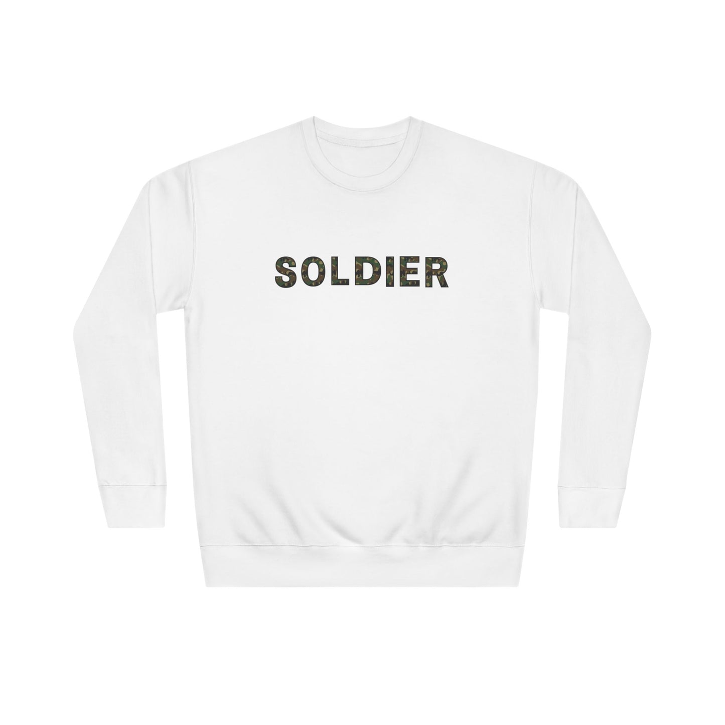 Soldier Crewneck Sweatshirt — Minimal Military Tribute Pullover with 'SOLDIER' Text