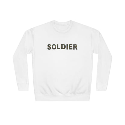 Soldier Crewneck Sweatshirt — Minimal Military Tribute Pullover with 'SOLDIER' Text