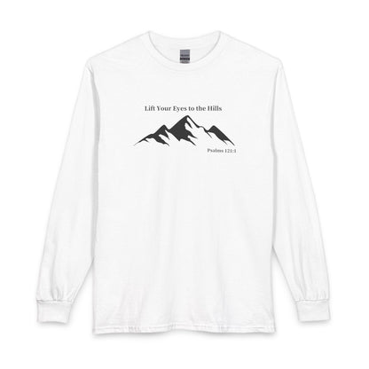 Long Sleeve Shirt — "Lift Your Eyes to the Hills" Mountain Psalm Design