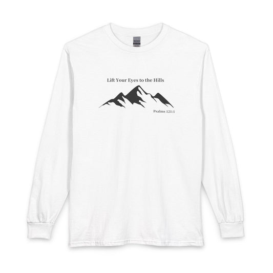 Long Sleeve Shirt — "Lift Your Eyes to the Hills" Mountain Psalm Design