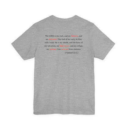 Castle Illustration Tee — "In Him, I Am Safe" Christian Scripture T‑Shirt