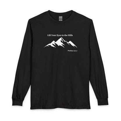 Long Sleeve Shirt — "Lift Your Eyes to the Hills" Mountain Psalm Design