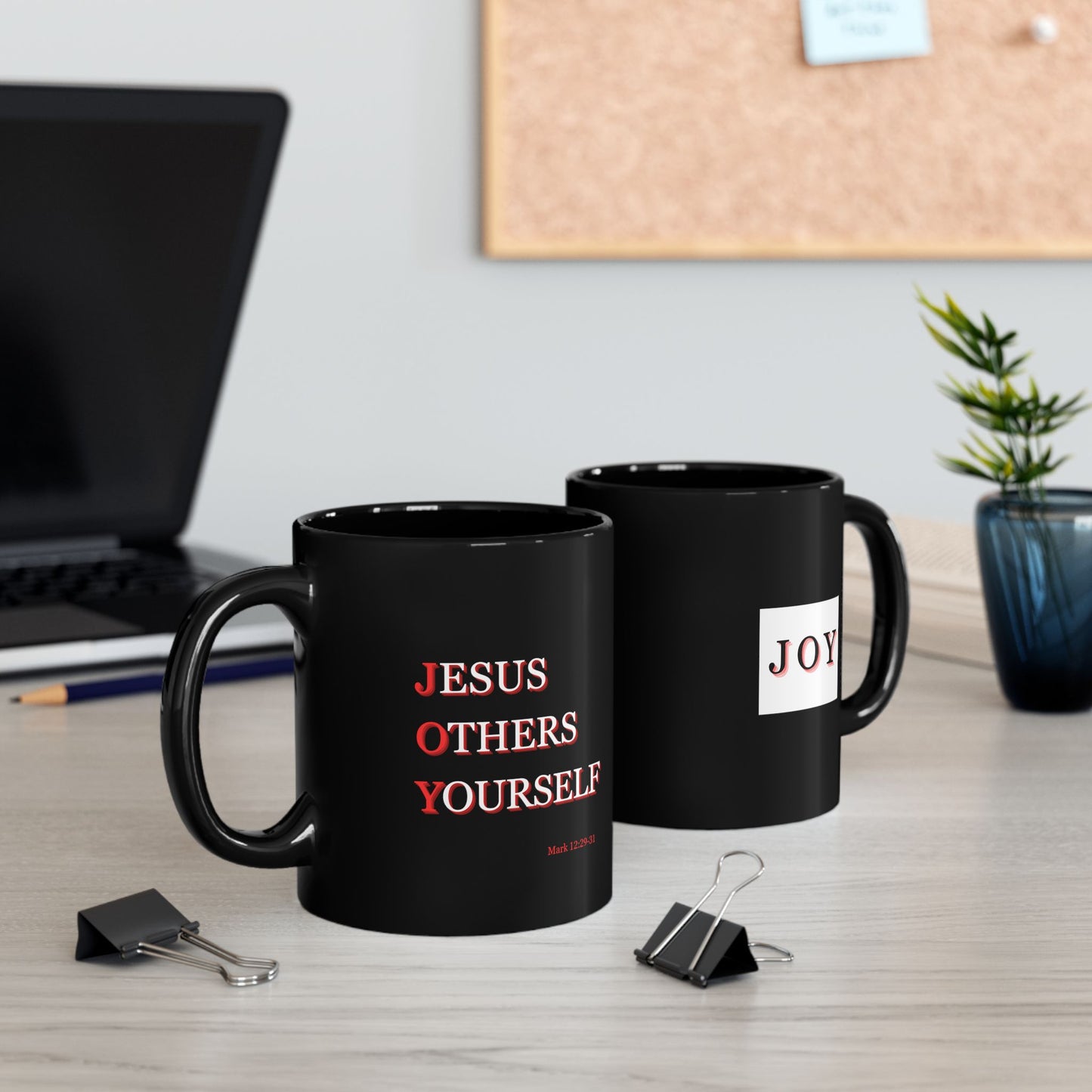 JOY Black Ceramic Mug — Motivational Coffee Cup (11oz & 15oz)