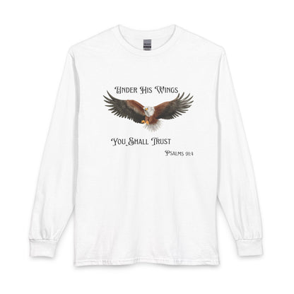 Psalm 91:4 Eagle Wings Long Sleeve Tee — "Under His Wings You Shall Trust"