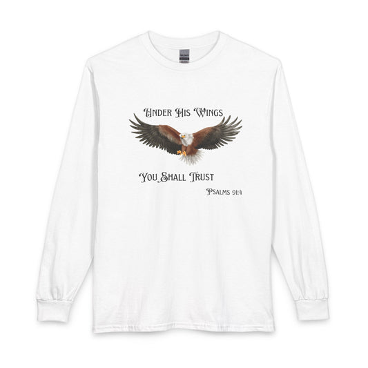 Psalm 91:4 Eagle Wings Long Sleeve Tee — "Under His Wings You Shall Trust"