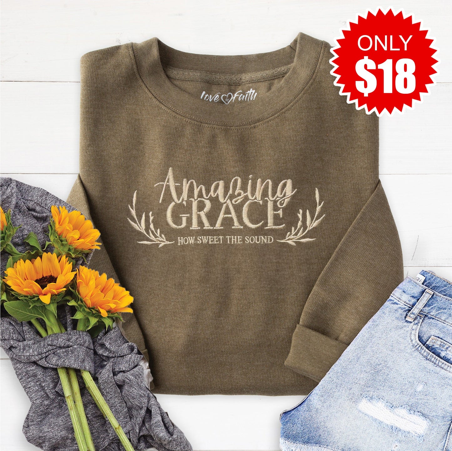 Embroidered Amazing Grace Sweatshirt - 18