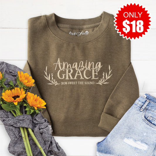 Embroidered Amazing Grace Sweatshirt - 18