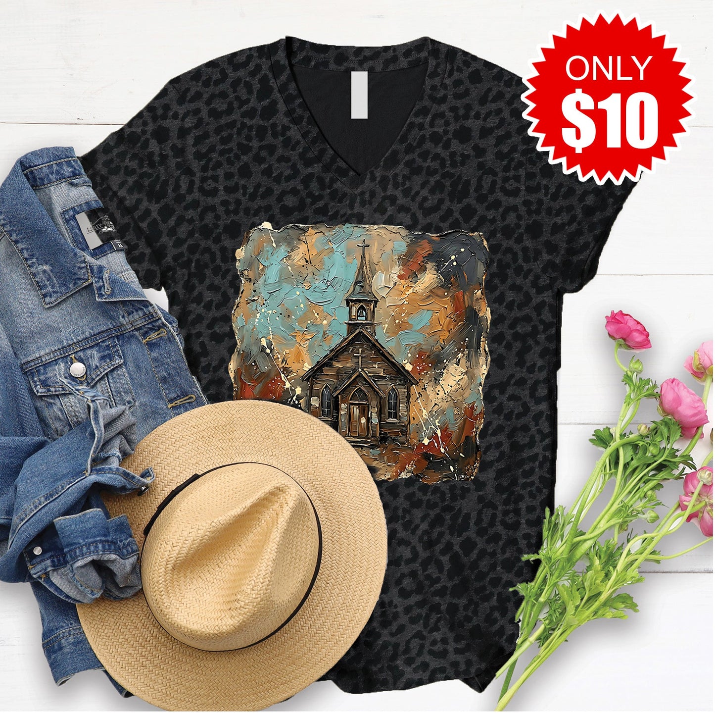 Church V-Neck - Black Leopard - 10