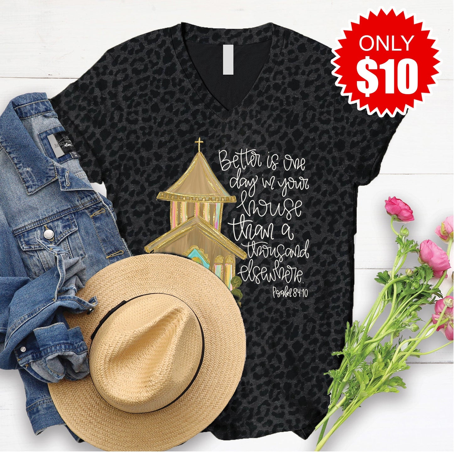 Church V-Neck - Black Leopard - 10