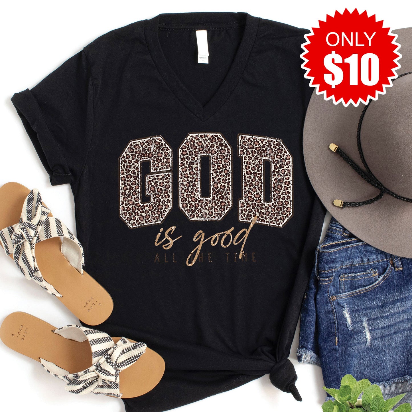 God Is Good V-Neck - Heather Black - 10
