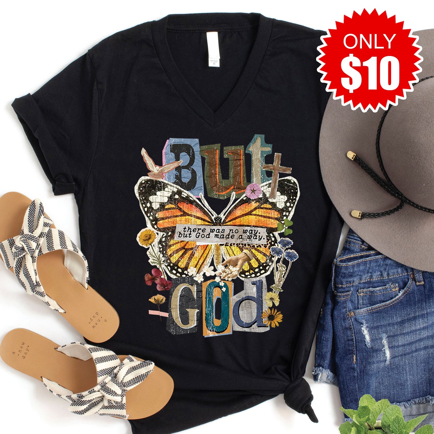 But God V-Neck - Black - 10