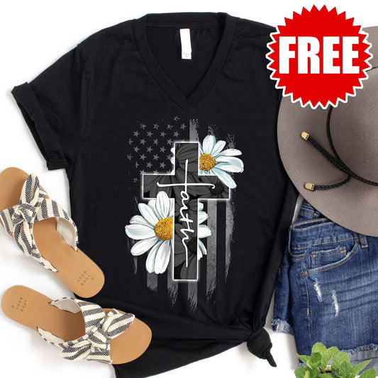 Faith Flag Daisy V-Neck - 0
