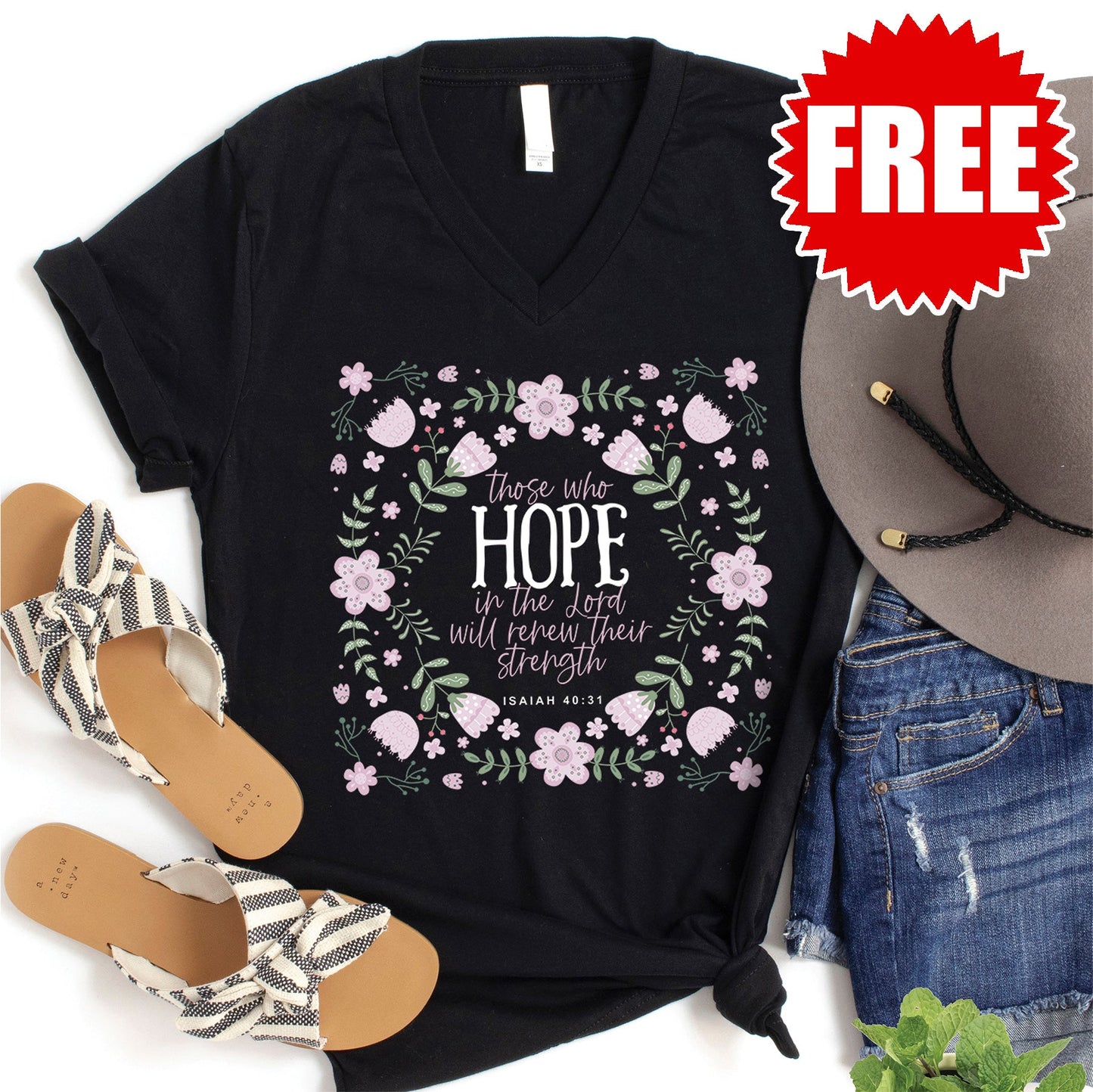 Hope In The Lord V-Neck - Black - 0